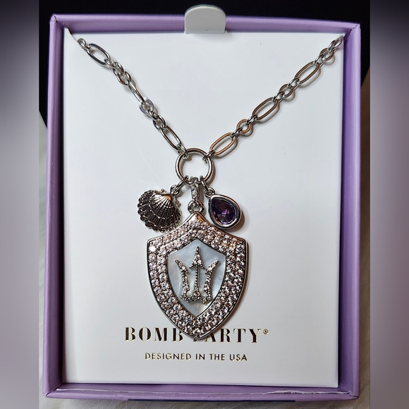 Ocean Inspired Necklace- Atlantis Collection Trident, Seashell, Amethyst charms - Picture 6 of 7